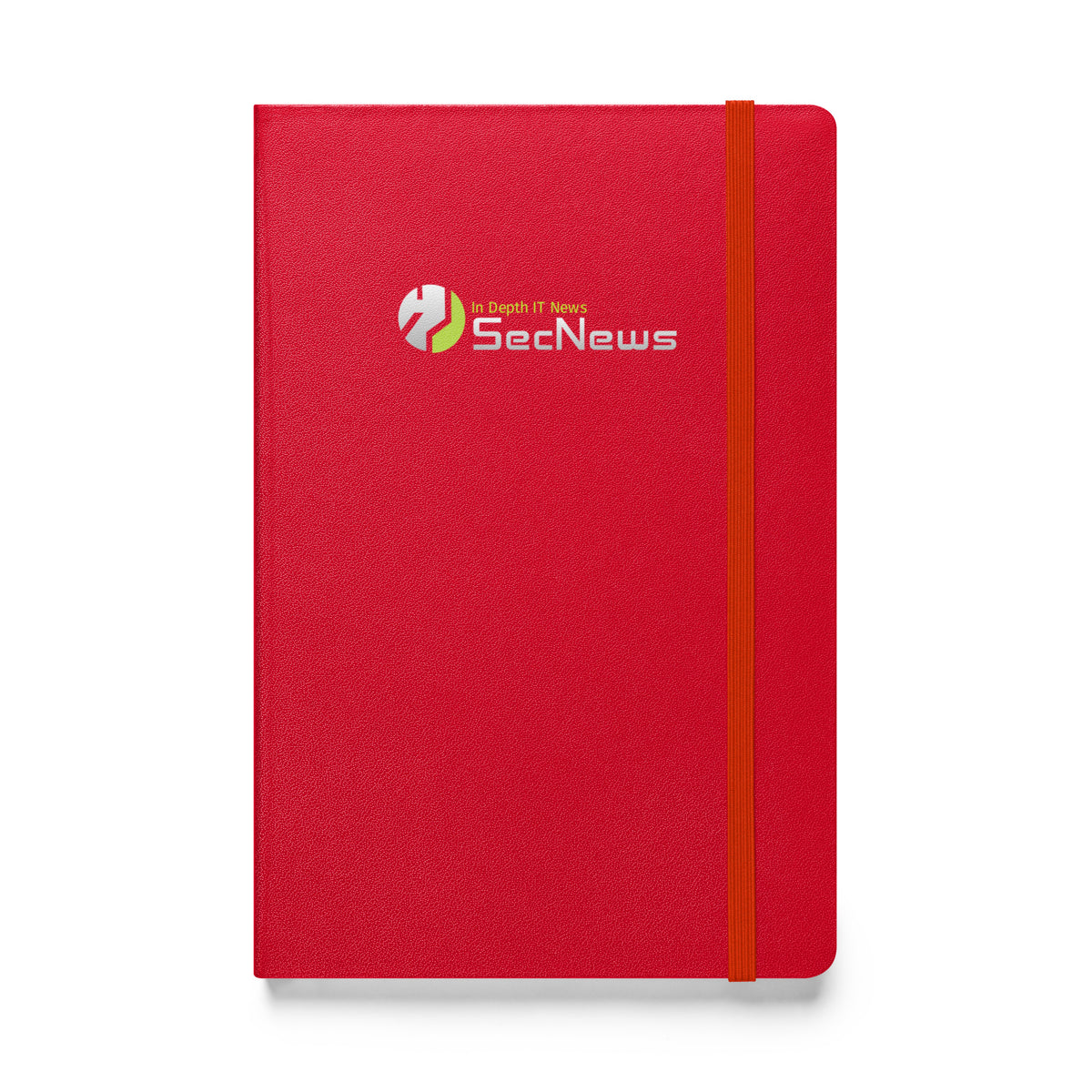 SecNews Elite Hardcover Notebook in Red, front view, with SecNews "In Depth IT News" logo on the cover