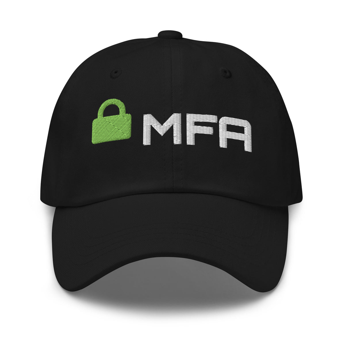 SecNews Cyber Hat, embroidery_front_large view, with embroidered padlock and MFA