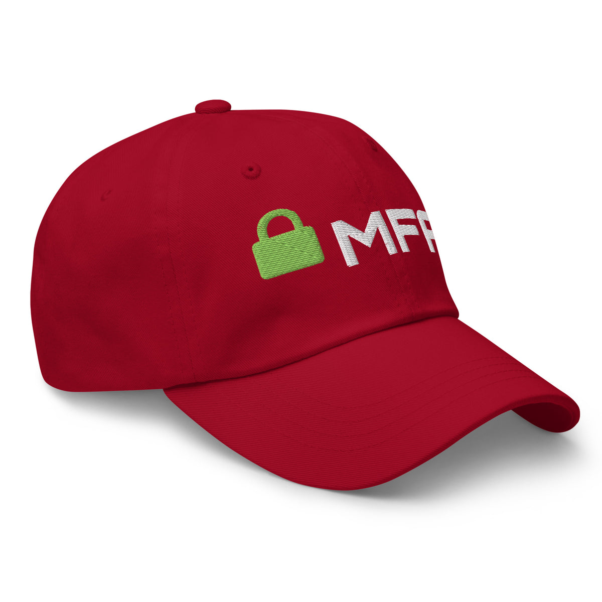 SecNews Cyber Hat, right front view, with embroidered padlock and MFA
