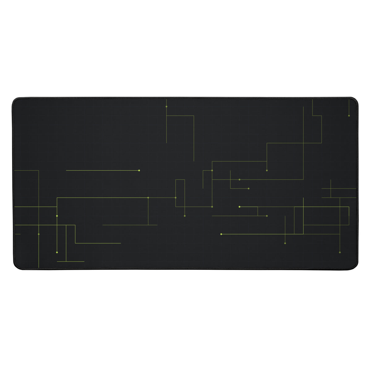 SecNews Circuit Desk Mat, default view, with dark circuit-board design with green traces