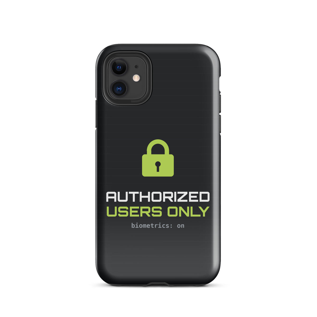 TechGuard Tough Case for iPhone, default view, with padlock and "Authorized users only" print