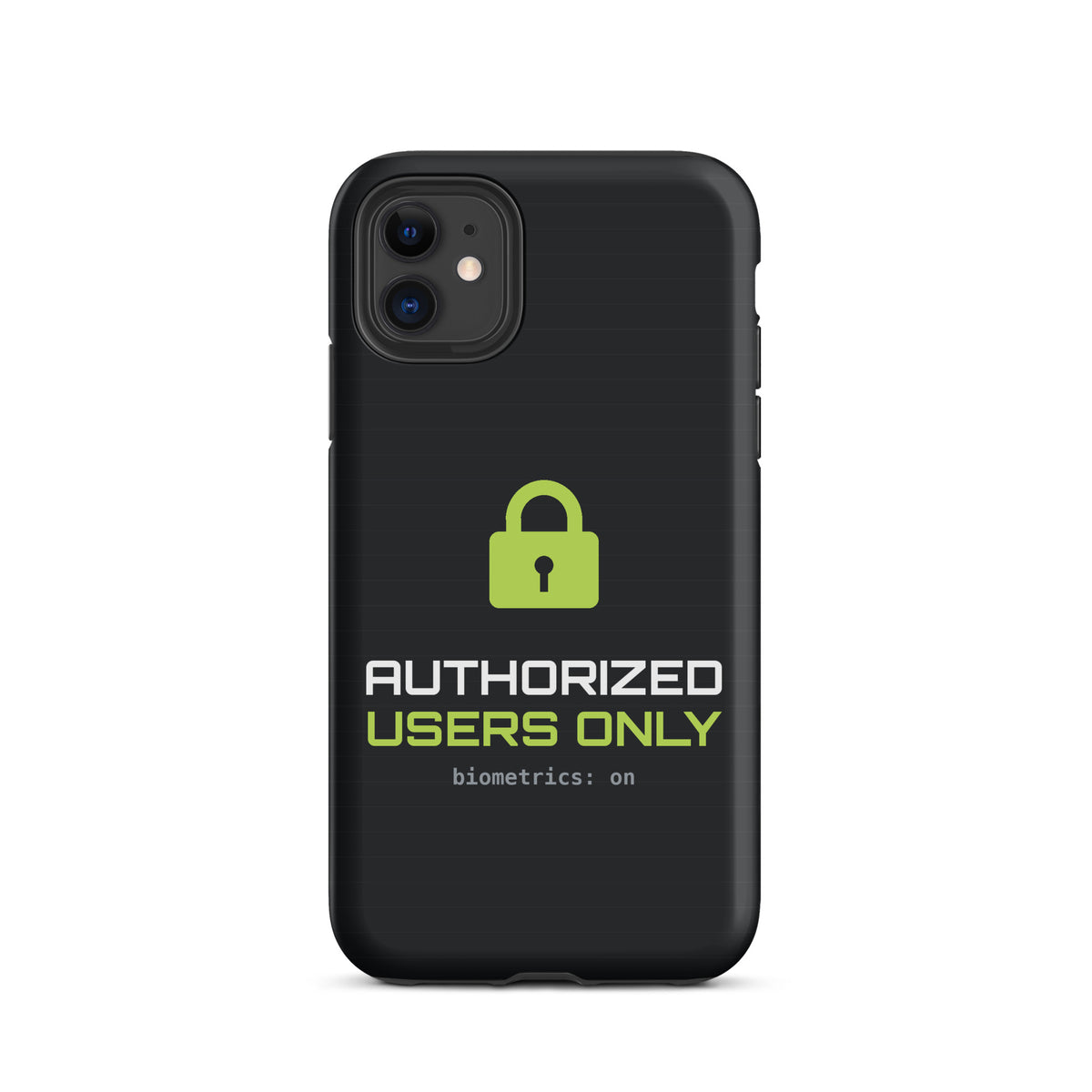 TechGuard Tough Case for iPhone, default view, with padlock and "Authorized users only" print