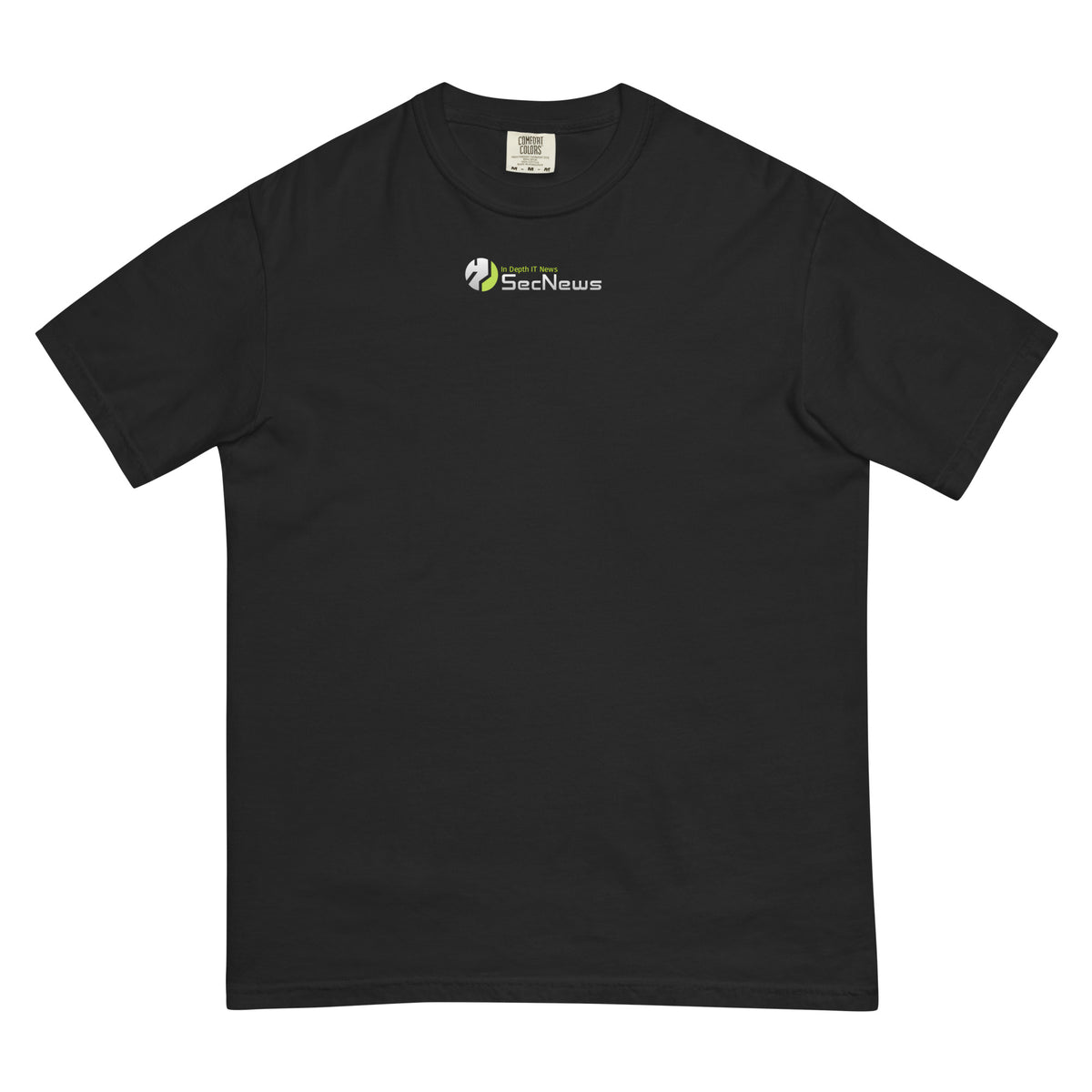 SecNews I Read The Logs Heavyweight Tee in Black, front view, with SecNews logo on the chest and green "I Read The Logs" terminal print on the back