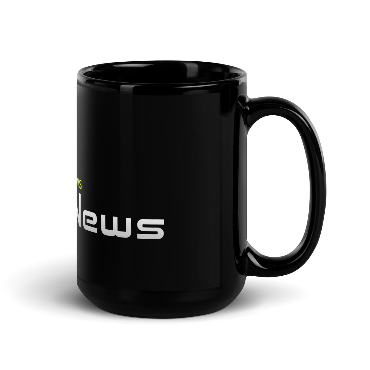 SecNews Cyber Mug in 15 oz, handle on right view, with SecNews "In Depth IT News" logo