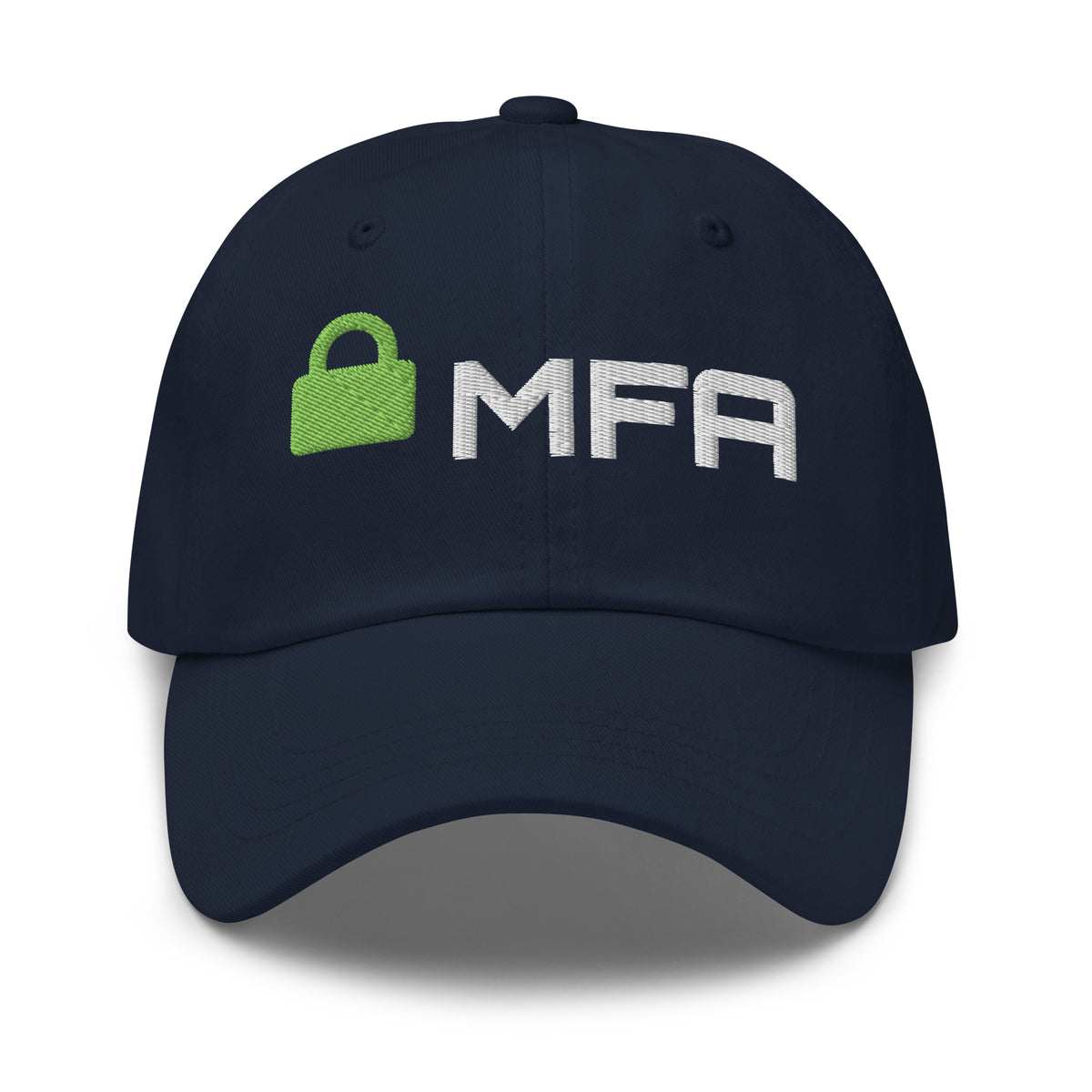 SecNews Cyber Hat, embroidery_front_large view, with embroidered padlock and MFA