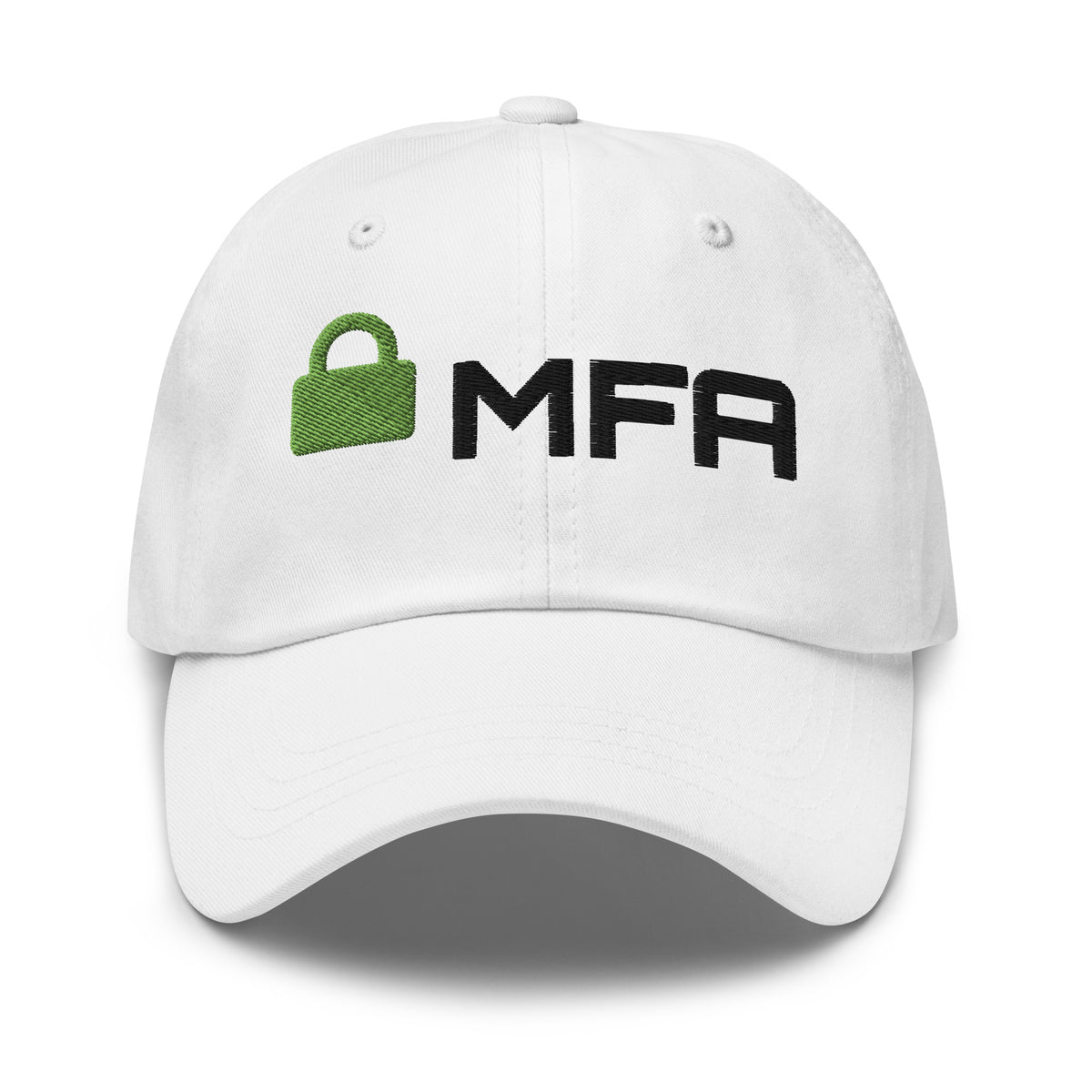 SecNews Cyber Hat, embroidery_front_large view, with embroidered padlock and MFA