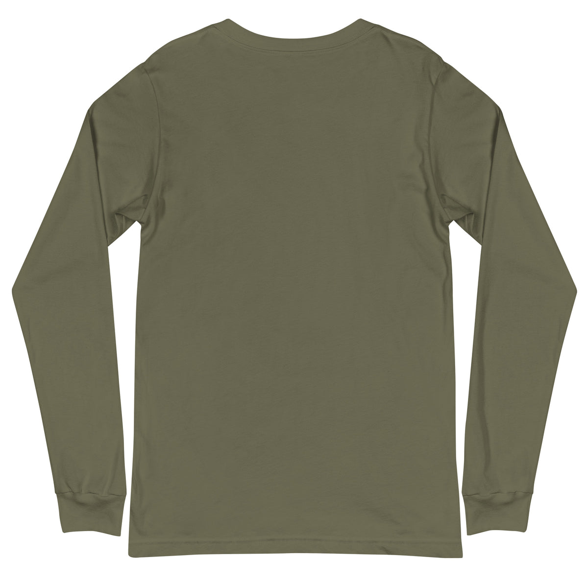 Long sleeve tee with a green cloud and server rack graphic and the text 'There is no cloud, it is just someone else's computer' (military green back view)