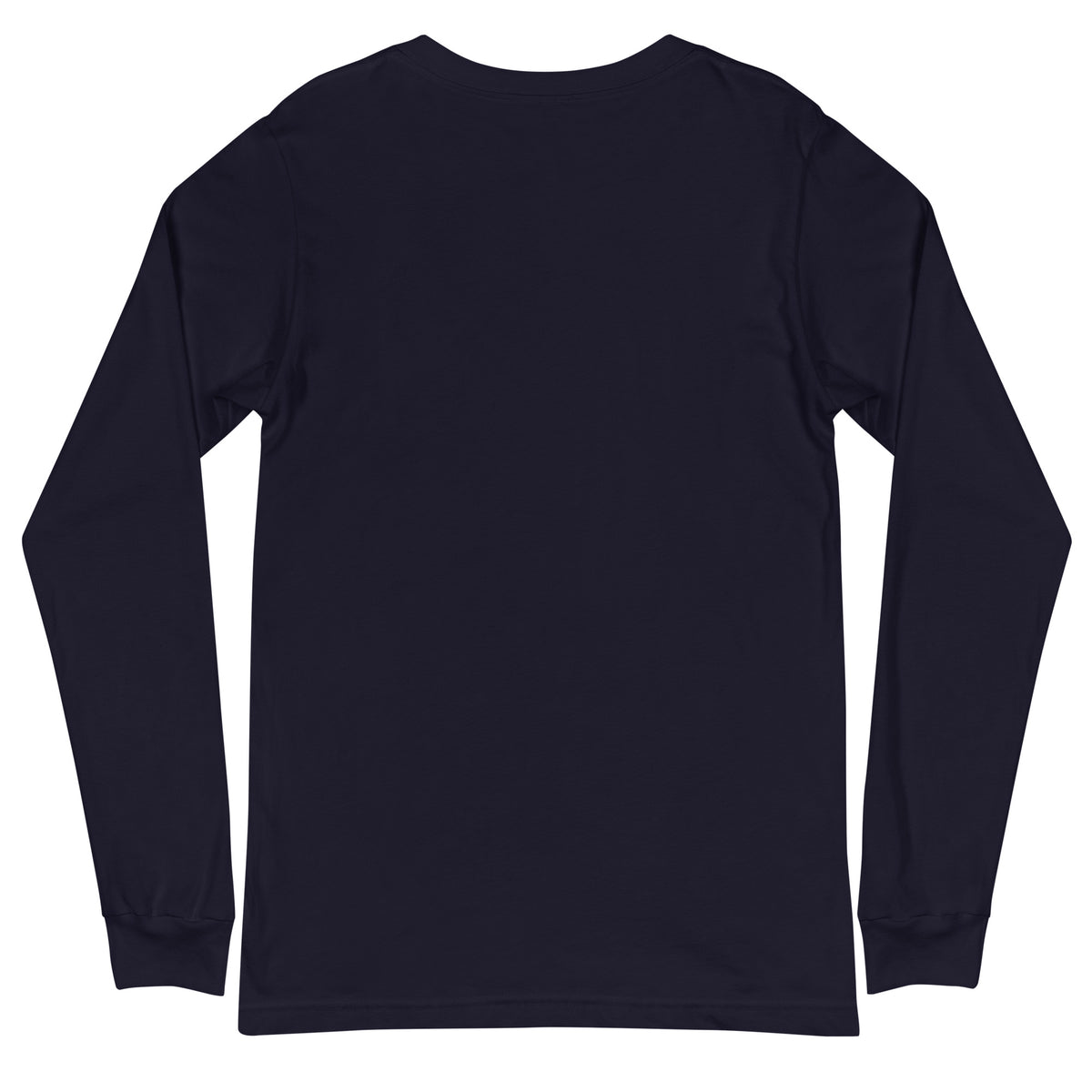 Long sleeve tee with a green cloud and server rack graphic and the text 'There is no cloud, it is just someone else's computer' (navy back view)